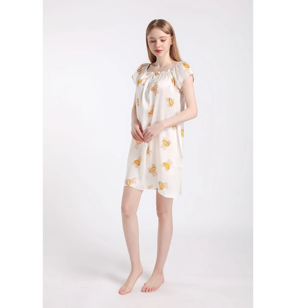 25夏季新款真丝睡裙 大码宽松印花中裙家居服100桑蚕丝公主裙