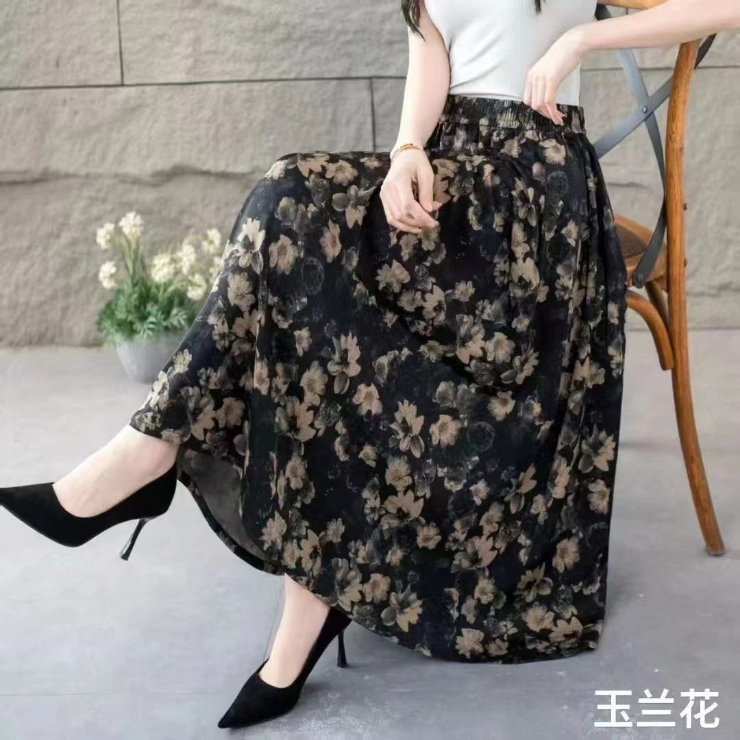 2025夏季新款缎面半身裙遮肉显瘦碎花中长款裙子女士