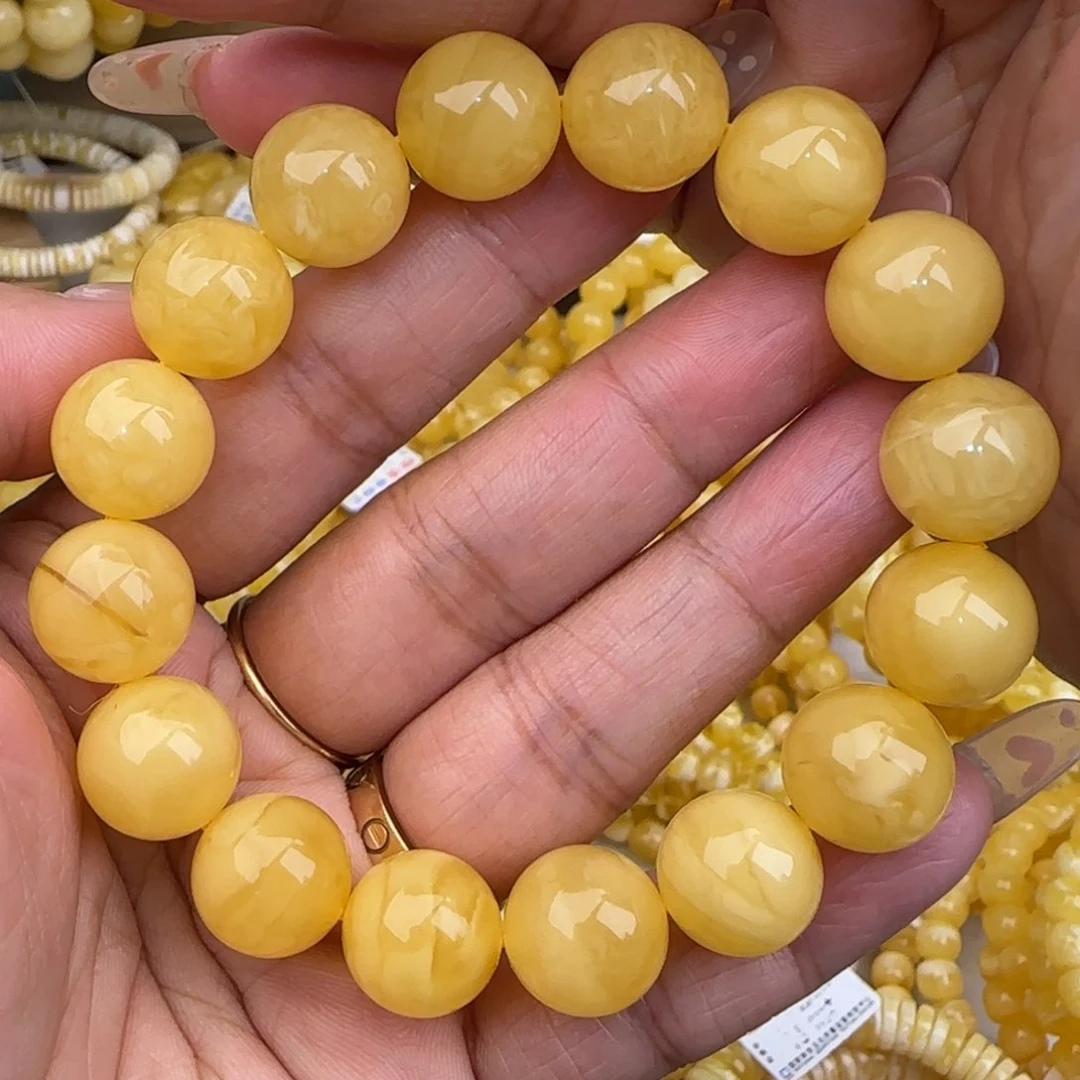 未镶嵌蜜蜡手链鸡油黄圆珠手串