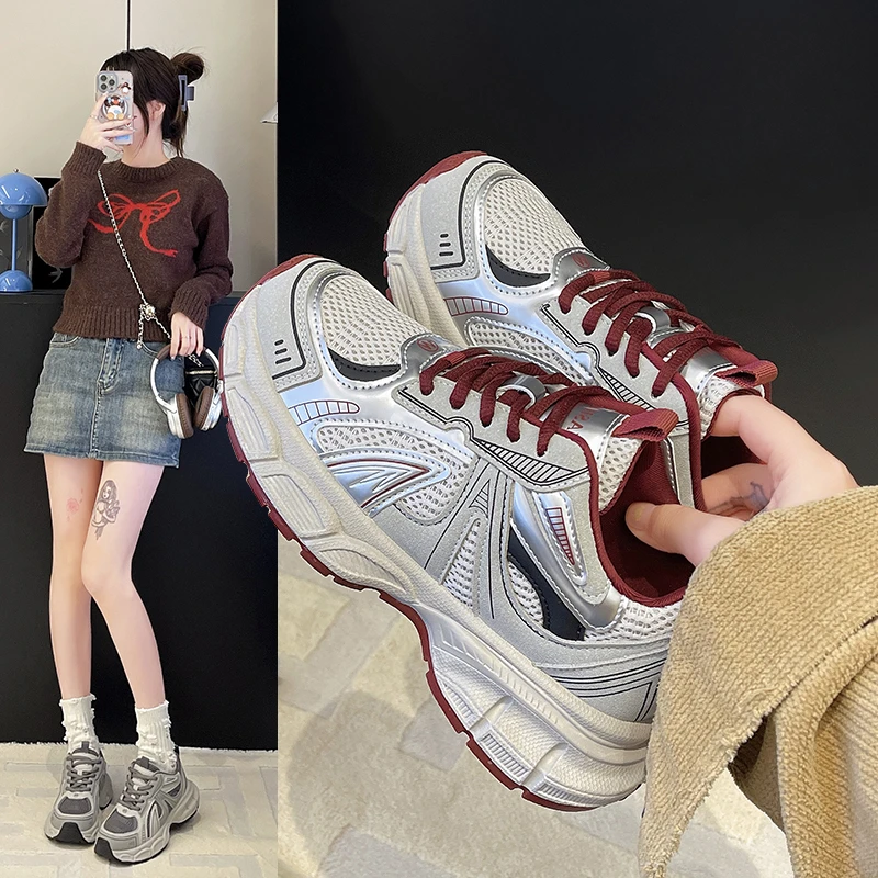 老爹鞋女鞋2024秋冬季款休闲加绒加厚运动鞋厚底时尚老爹鞋P5582