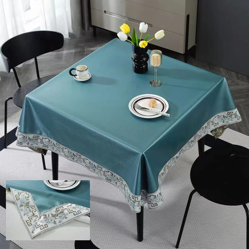 新中式PU桌布正方形免洗防水防油耐脏高级感餐桌桌布麻将桌方桌