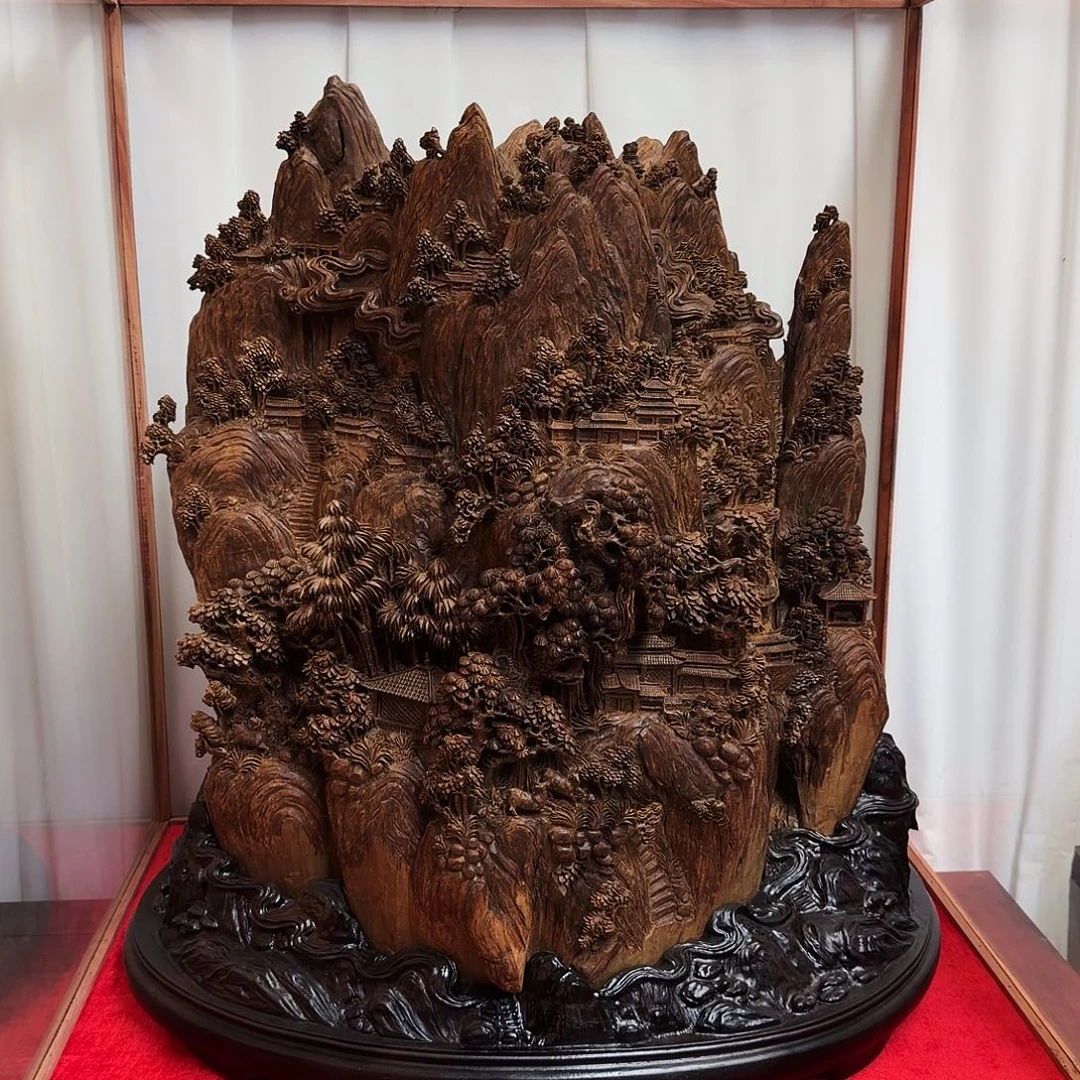 缓***芬沉香雕刻山水摆件