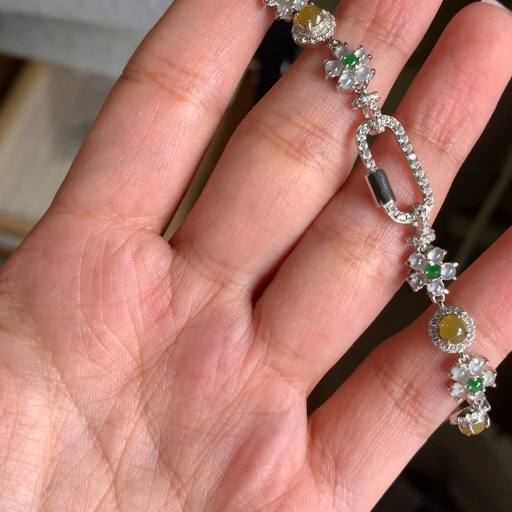 翡翠银S925镶嵌戒指手链