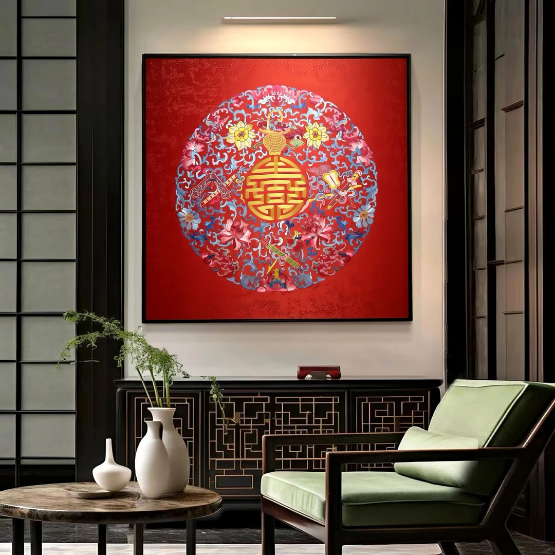 江南刺绣局《吉祥富贵》刺绣装饰画 高端客厅餐厅玄关故宫纹样