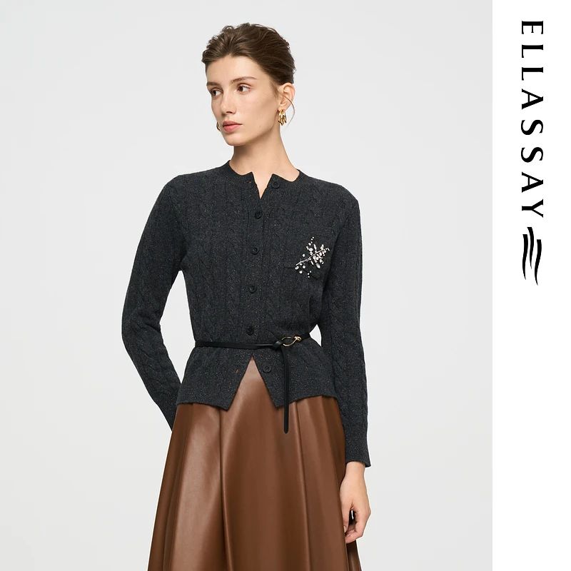 【粉丝专享】ELLASSAY25秋水钻点缀开衫针织衫EWD363M00400