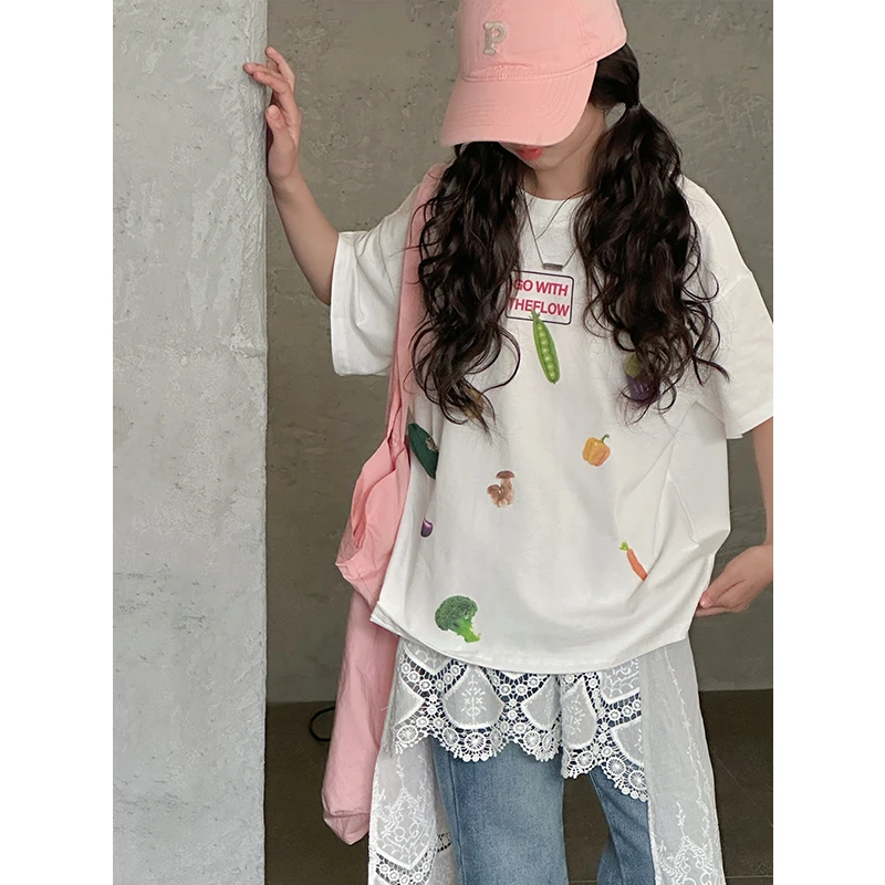 K28200女童短袖T恤2025夏装新款儿童上衣春夏时尚女大童百搭半袖t