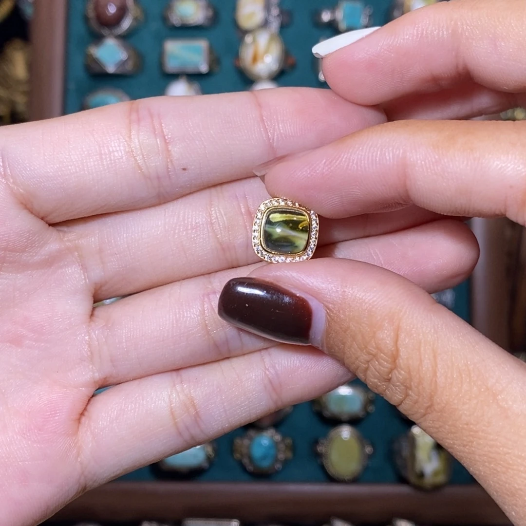 蜜蜡裸石银S925镀金镶嵌背云