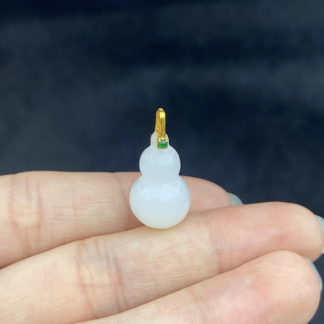 【同庆珍品】18k金和田玉白玉葫芦吊坠吊坠 不含链 Y01