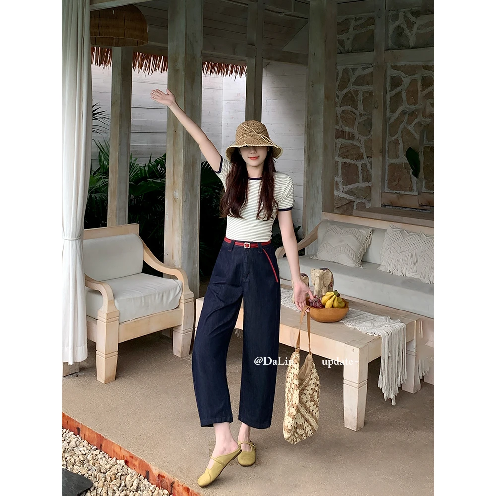 DUOXINIU/多喜牛九分裤/DaLin2025夏牛仔裤阔腿通勤宽松休闲百搭