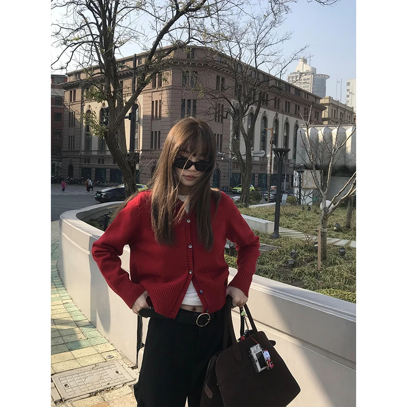 D YANGJUN 软糯针织翻领polo开衫毛衣外套跨年氛围感春季针织开衫