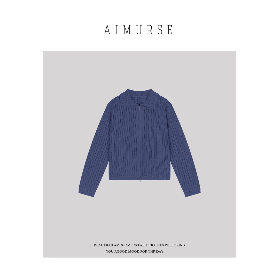 AIMURSE【倾慕】小众设计师 绵羊毛镂空竖条百搭休闲毛衣 AM30009