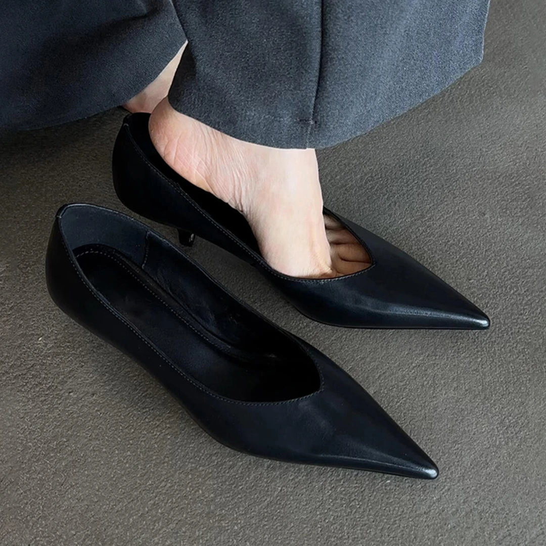 高级感~复古极简职业工作鞋通勤一脚蹬小高跟正品浅口懒人单鞋女