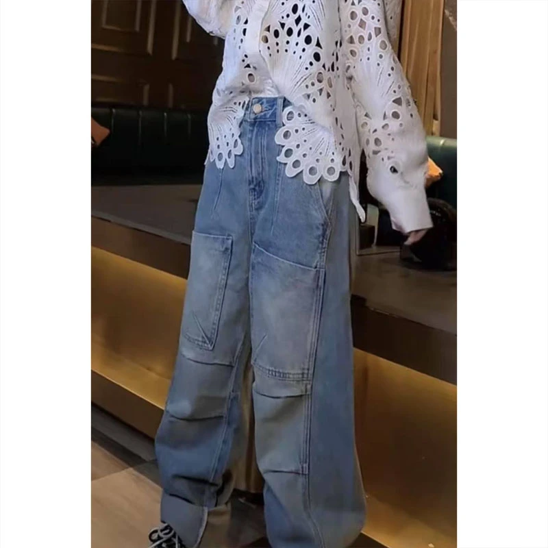 艾塔莉显瘦阔腿裤牛仔裤女春季新款胖mm梨形大码百搭直筒裤小个子