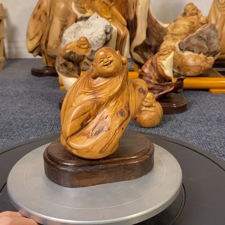柏木崖柏弥勒佛摆件根雕工艺品