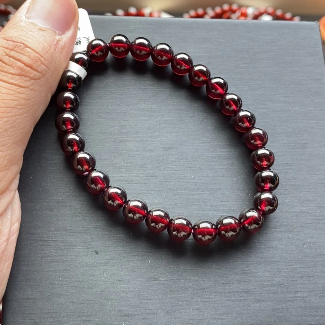未镶嵌石榴石手链7mm毕业级酒红色