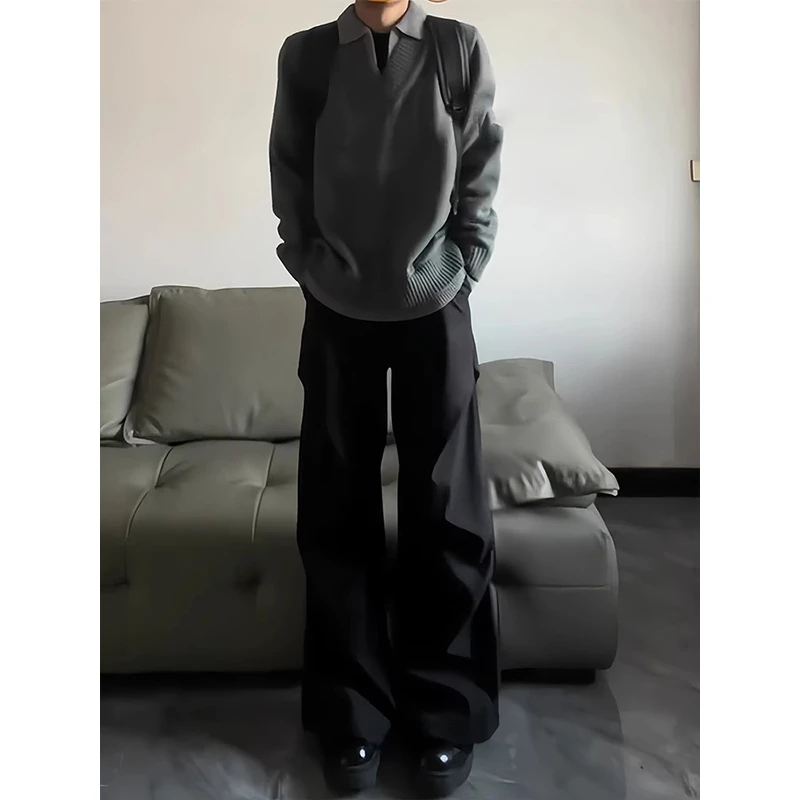 美式褶皱西裤男款春秋季高级感痞帅垂坠感阔腿裤子cleanfit微喇裤