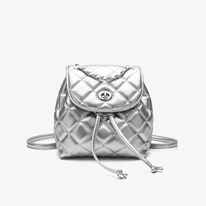 【直播专享】链条双肩背包菱格背包小香风通勤包亮面双肩链条背包