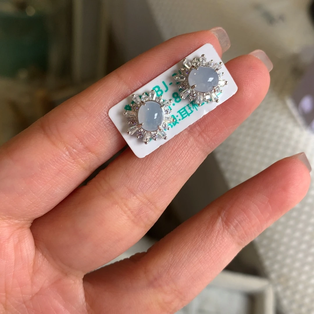 翡翠银S925镶嵌戒指耳钉