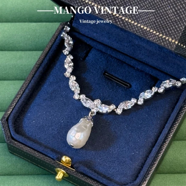 铜合金项链 白莱茵石项链轻奢镶嵌时尚复古欧美气质【正品中古】2