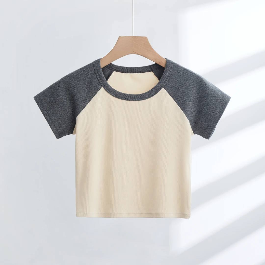 夏季休闲撞色圆领透气时尚短袖t恤打底半袖薄款运动拼色套头宽松