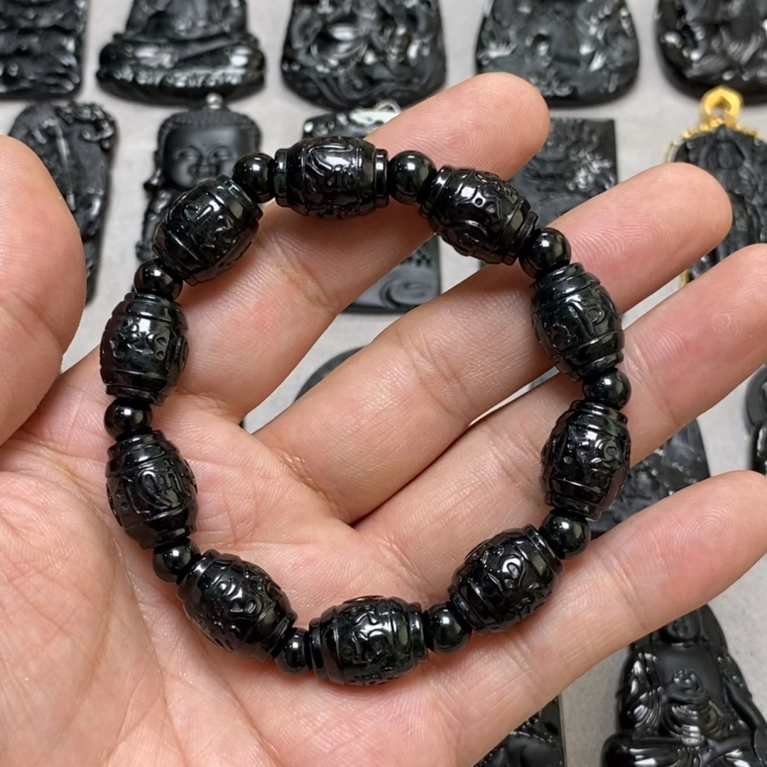 翡翠未镶嵌手串六字桶珠手串