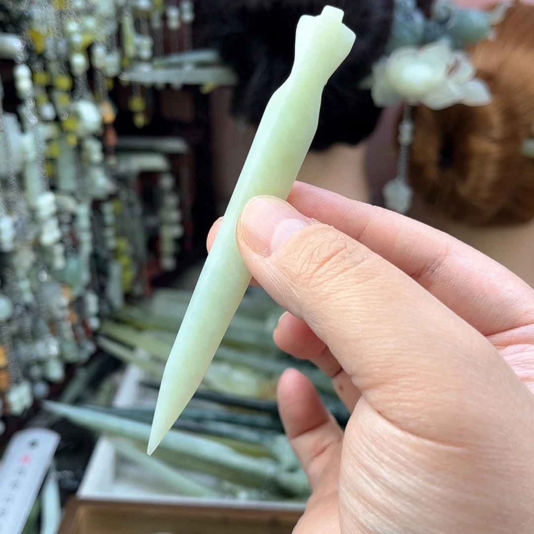 蛇纹石玉发饰未镶嵌长度11.5厘米左右