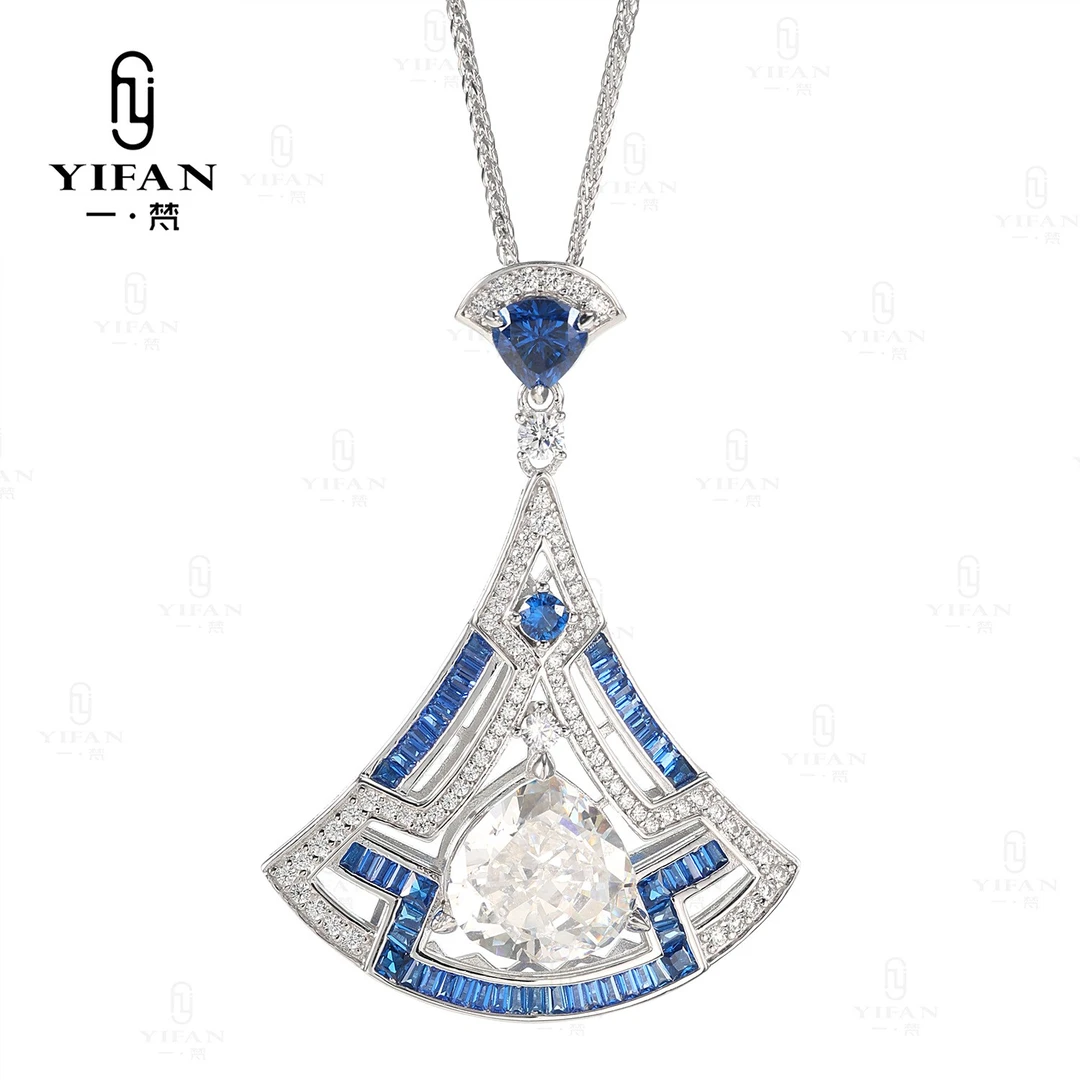 坠链均925银合成锆石 一梵  2203-网红款蓝白扇子时尚气质高端012