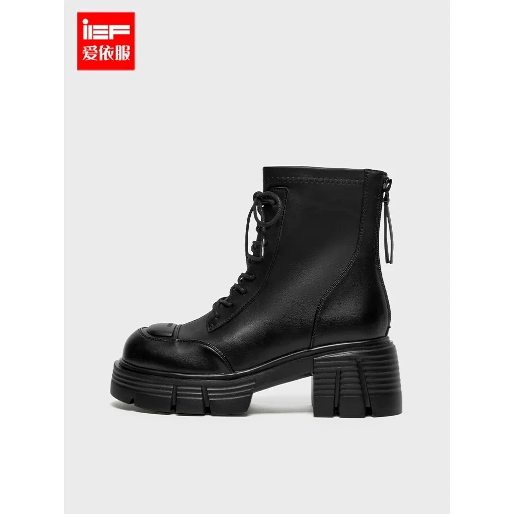 IEF/爱依服2025春季新款复古英伦风显脚小女圆头厚底马丁靴流光风