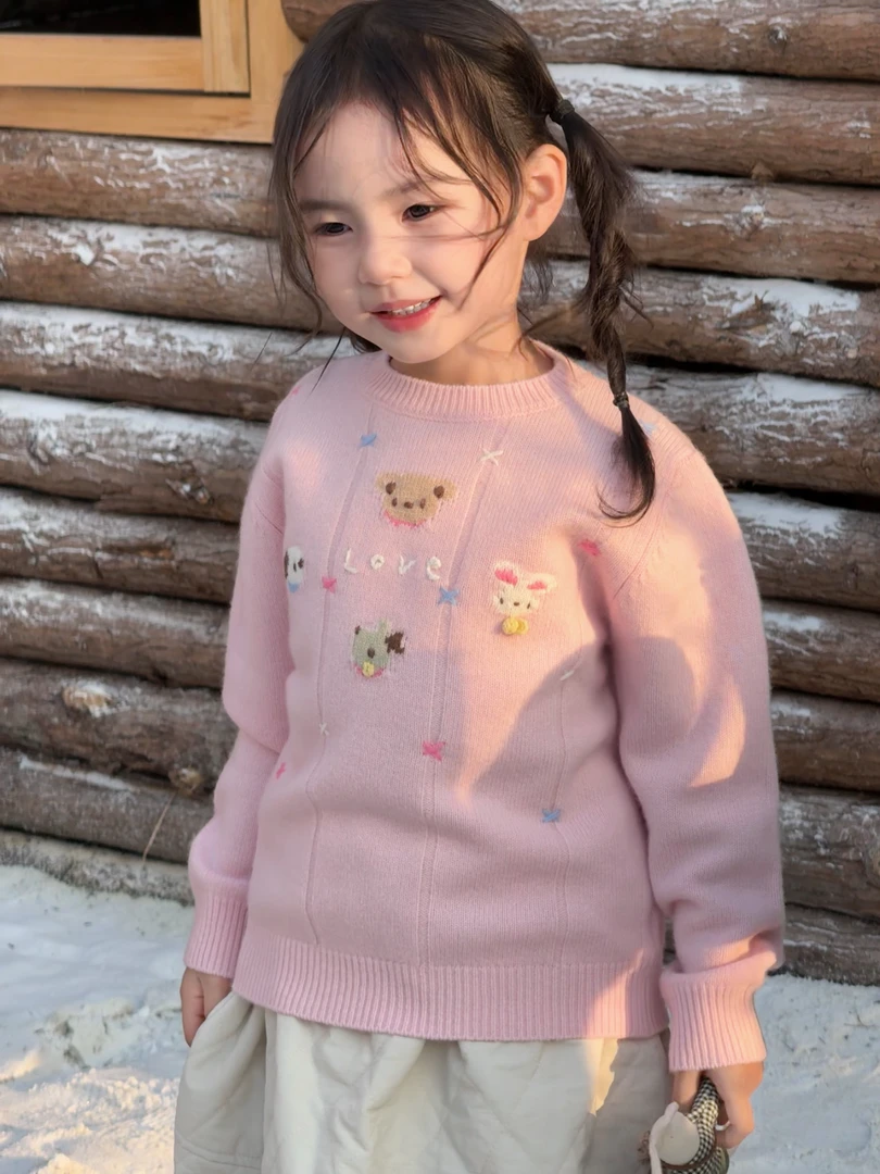 【100%绵羊毛】LOVE刺绣 2025秋冬儿童双股厚半高领韩版中性羊毛衫