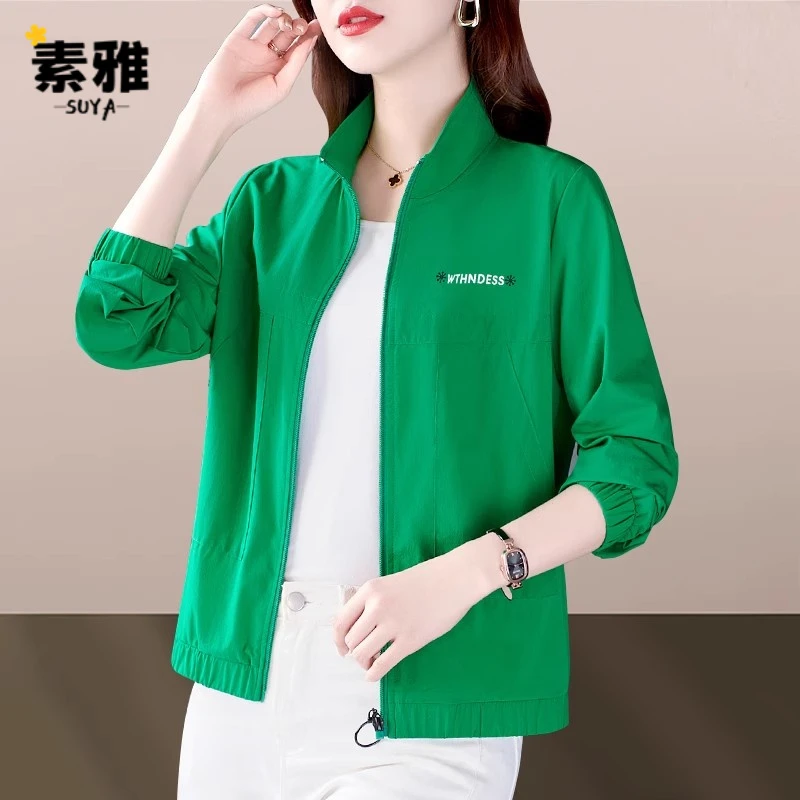 春秋款外套女2025新款时尚速干透气跑步立领减龄大码拉链运动服薄