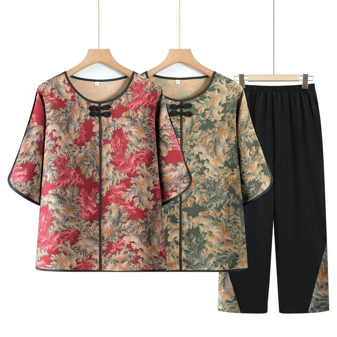 中老年人女装妈妈装宽松洋气圆领套头套装七分袖奶奶装老太太套装