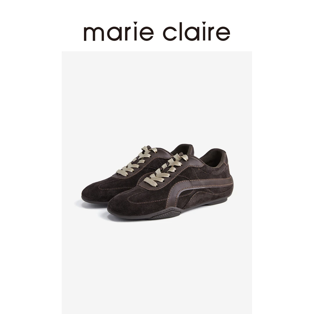 MC女鞋翘头德训鞋牛反绒熔岩生巧棕休闲运动鞋marieclaire女鞋