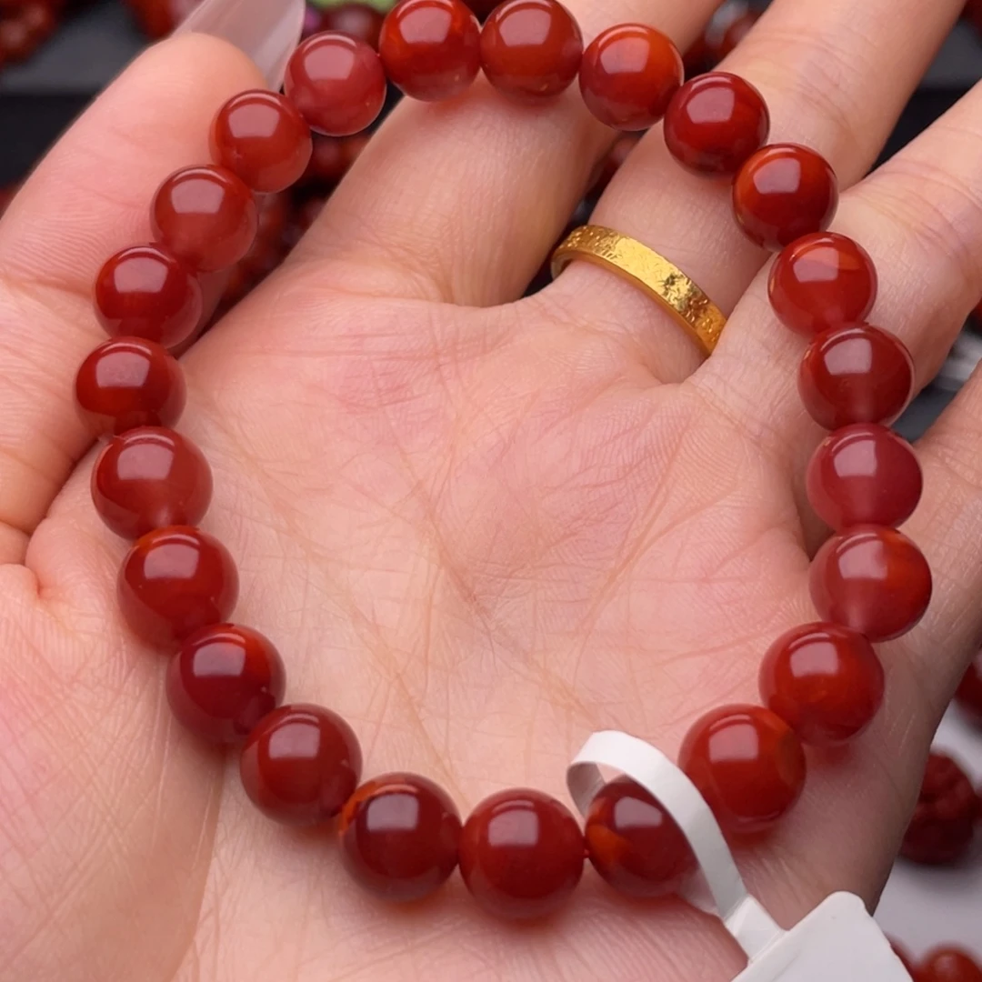 南红玛瑙未镶嵌手链8.8mm顶品瓦西牛血红手串