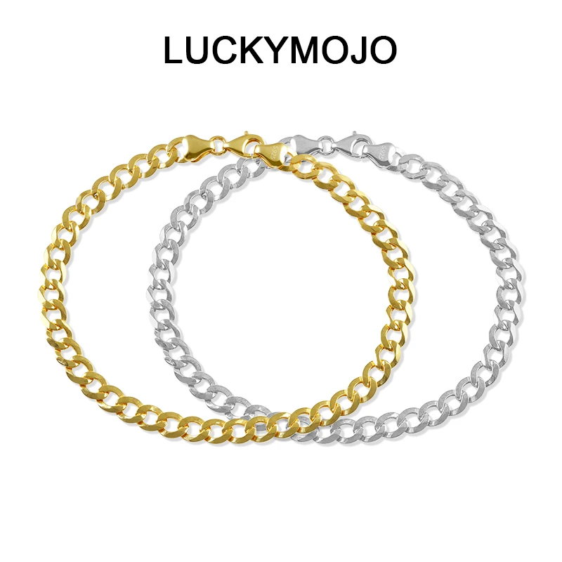 LUCKYMOJO 925银手链 美式古巴银手链素款小众简约男士