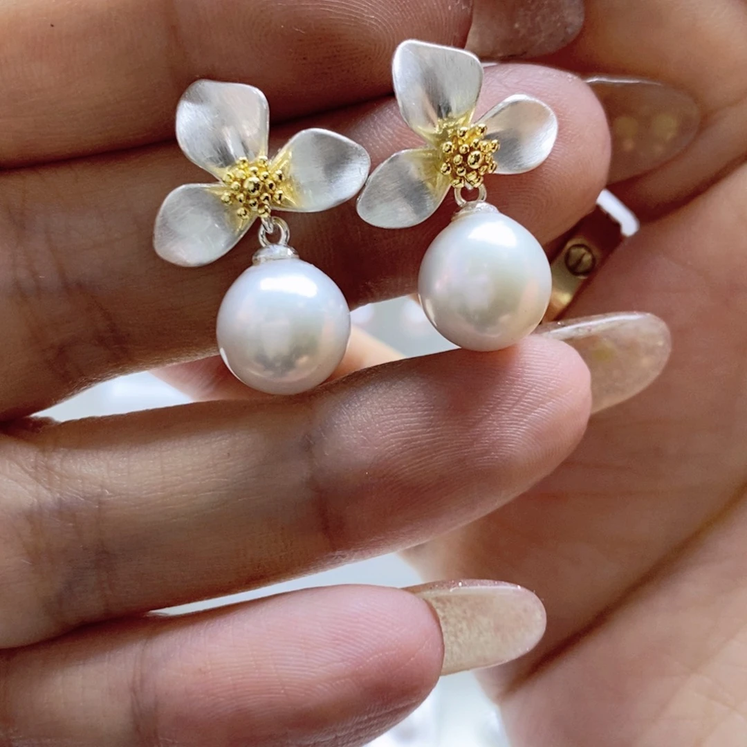 银S925镶嵌淡水珍珠耳饰