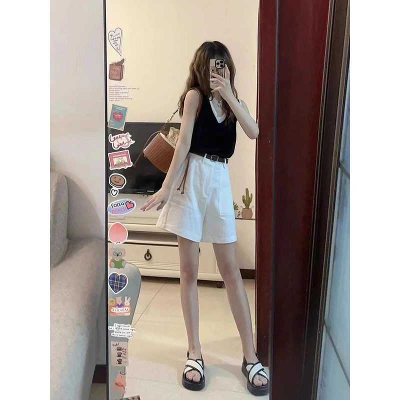 夏装搭配一整套2025夏季新款小个子茶系减龄穿搭短裤子两件套装女