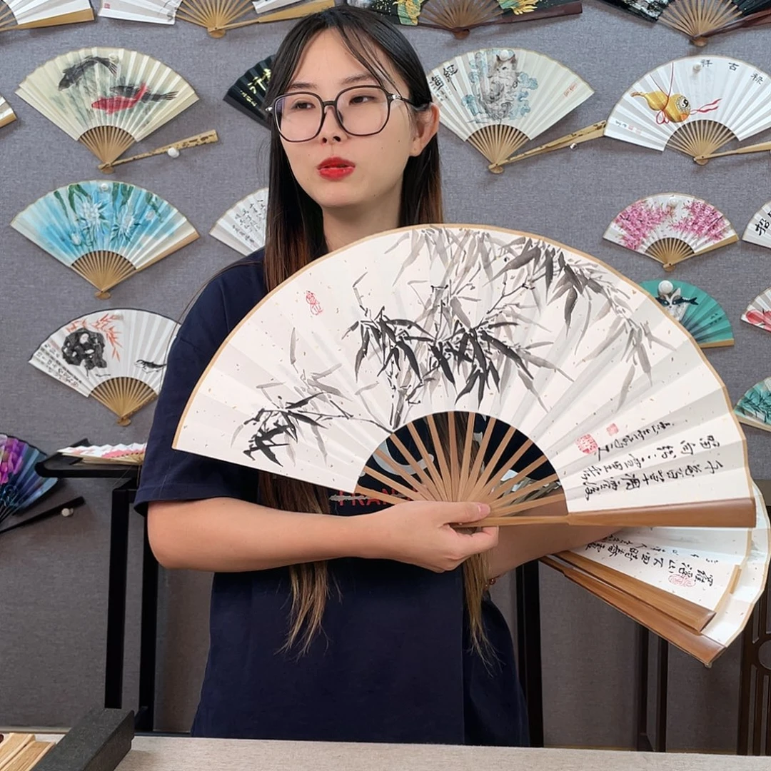 国画10寸-油竹福利折扇（默认粘好）