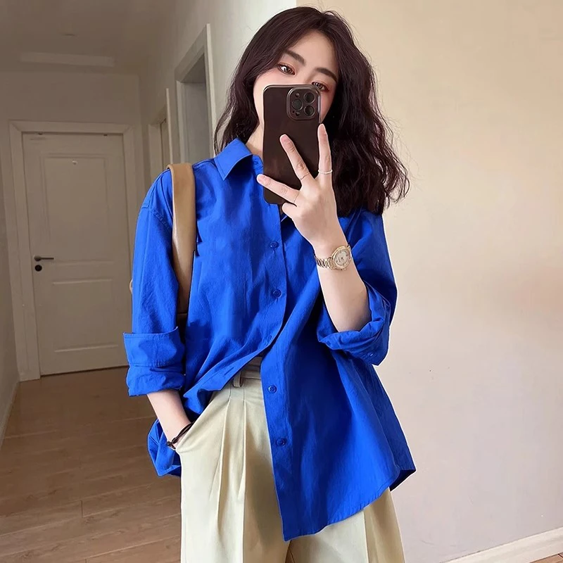 今年流行的漂亮小衫克莱因蓝衬衫2025早春女长袖高级衬衣女小个子