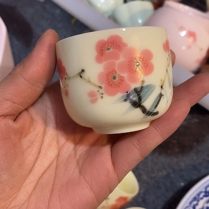 摆件陶黄稀土红梅小圆杯