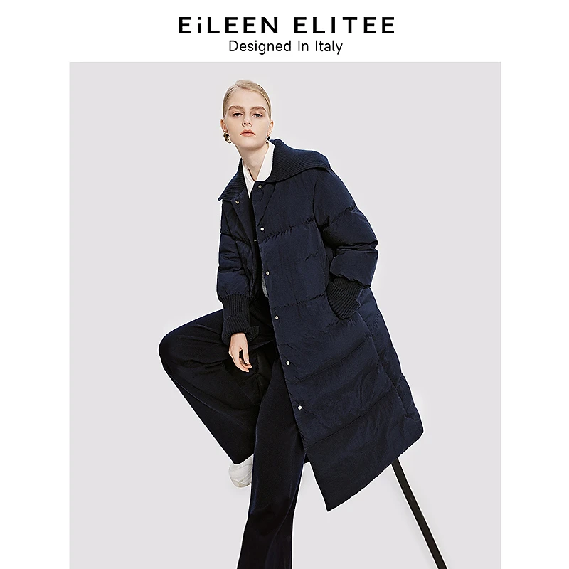 朗姿欧洲EiLEEN ELITEE白鹅绒复古大翻领羽绒服外套女设计感冬新
