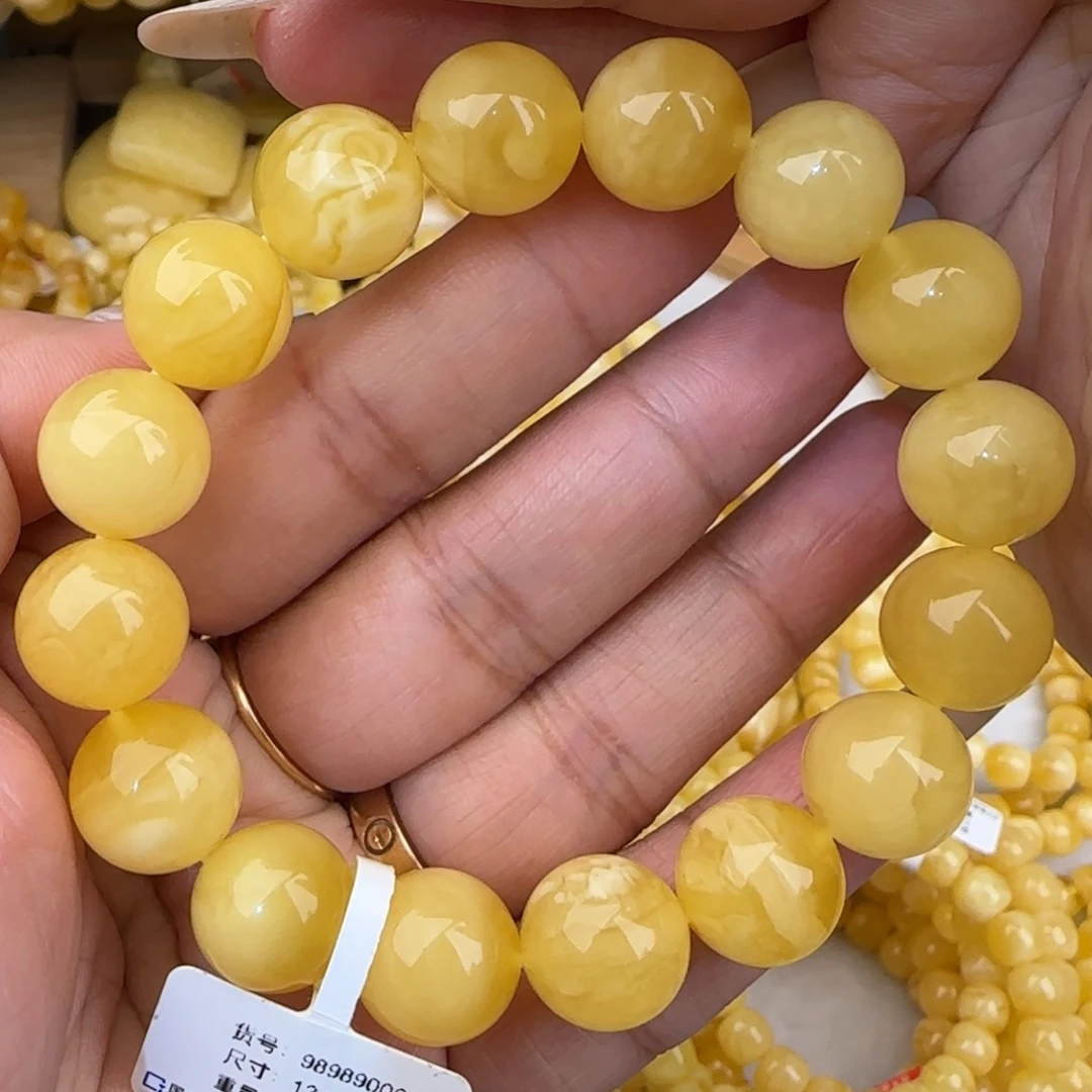 蜜蜡未镶嵌手链白花圆珠手串