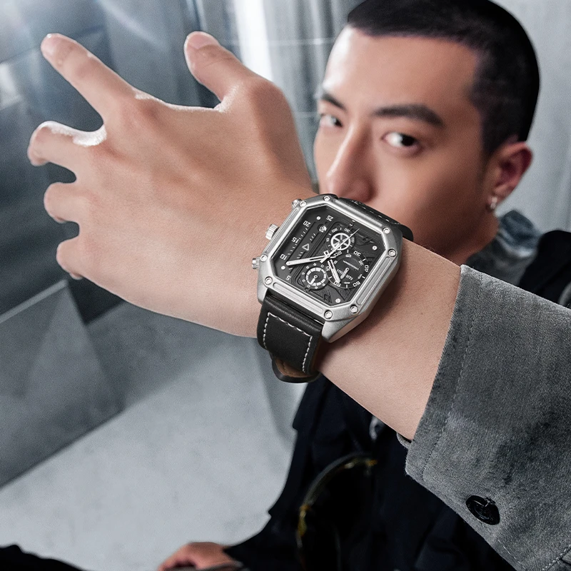 马克华菲多功能时尚潮流夜光金属防水高档八边形石英表5570