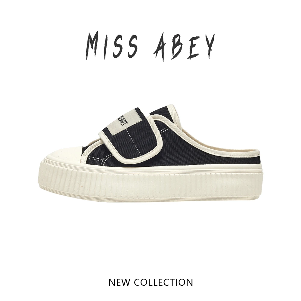 查尔斯桃心魔术贴帆布半拖夏季经典帆布鞋女款低帮潮流帆布鞋拖