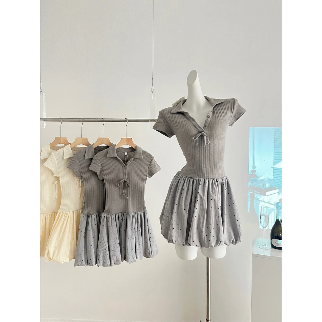 灰尘邓邓 韩系纯欲芭蕾风针织拼接连衣裙 D25Q0373