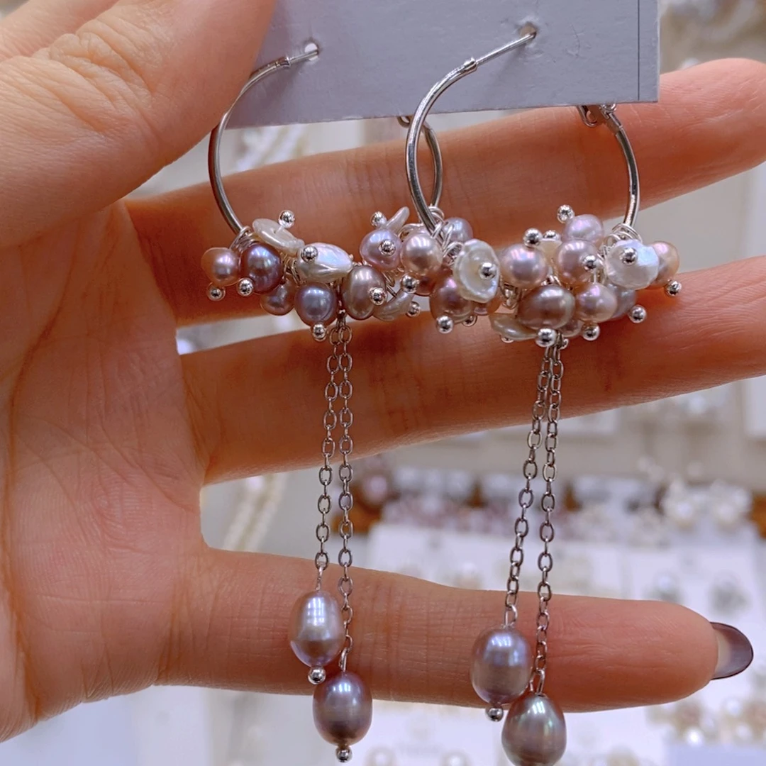 银S925镶嵌耳饰淡水珍珠