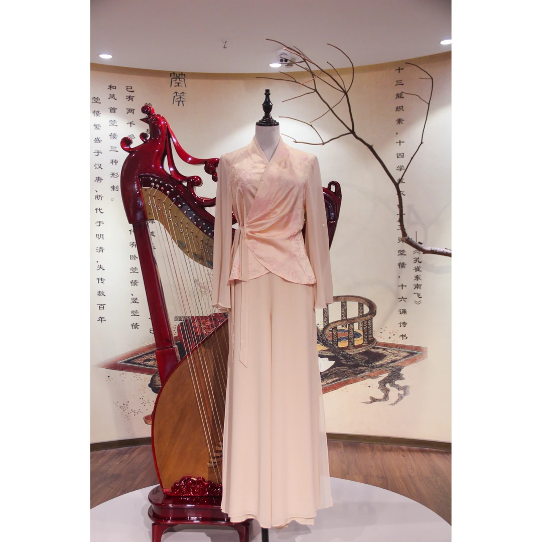 【醉夏眠】新中式粉色交领气质优雅时尚休闲显瘦长款套装