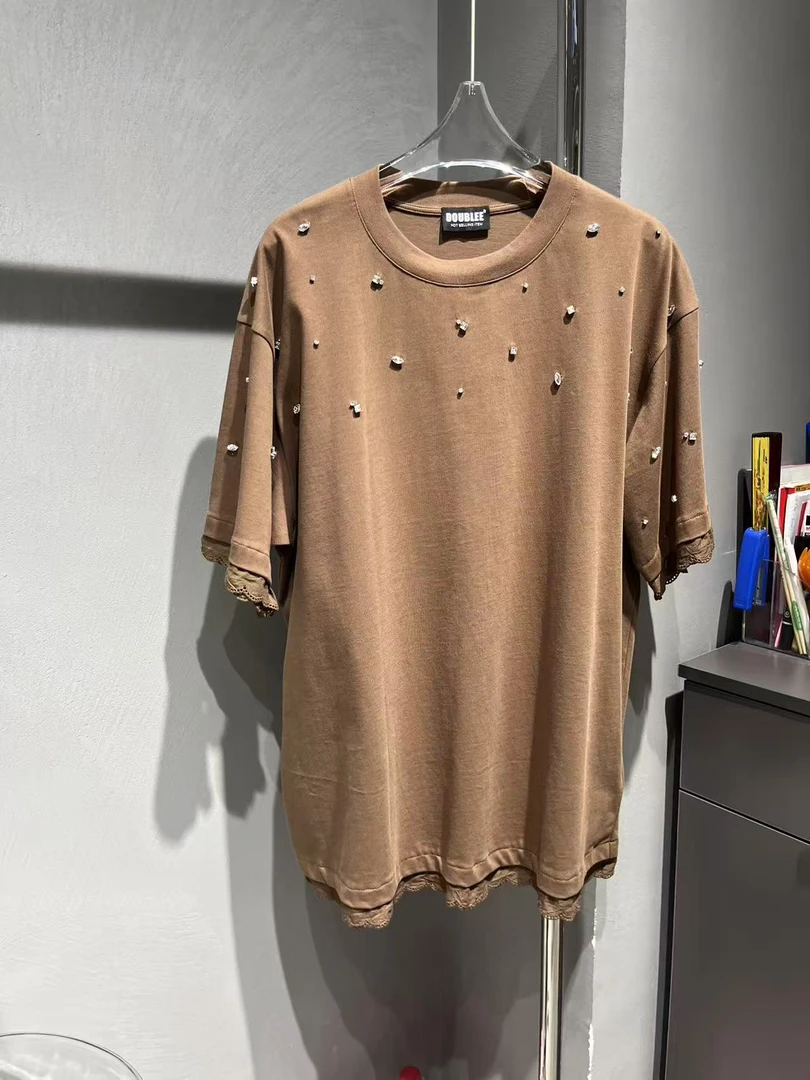 欧洲站2025年夏新款欧货正品钉珠重工圆领潮牌短袖T恤女