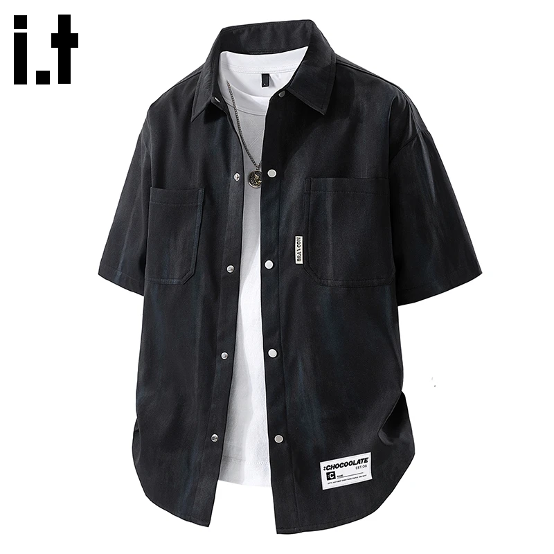 i.t:CHOCOOLATE男士百搭翻领衬衫2025夏季薄款宽松休闲工装薄短袖