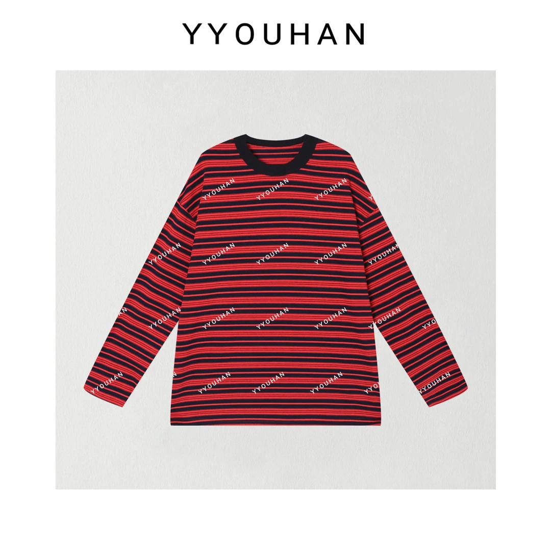 月月 2025冬季新款小众设计极简风撞色条纹长袖上衣 2511C8333
