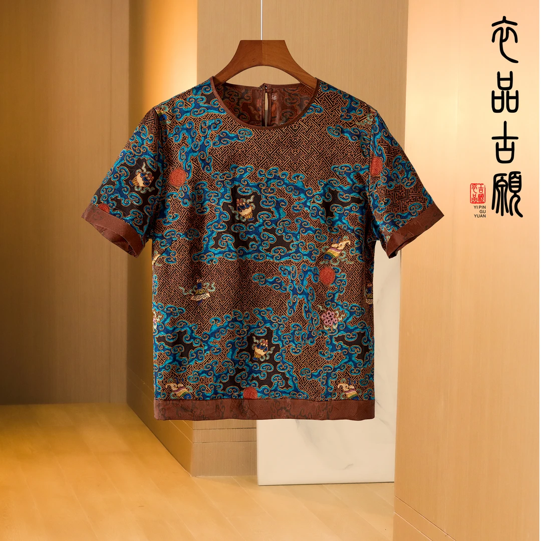 衣品古愿24038-香云纱夏季新款简约百搭双面双穿时尚圆领短袖上衣